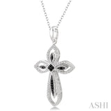 1/10 ctw Round Cut White and Black Diamond Cross Pendant in Sterling Silver with Chain