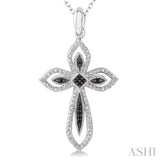 1/10 ctw Round Cut White and Black Diamond Cross Pendant in Sterling Silver with Chain