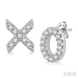 1/10 ctw Naughts & Crosses Petite Round Cut Diamond Earrings in 10K White Gold