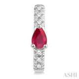 4X3 MM Pear Cut Ruby and 1/10 Ctw Round Cut Diamond Petite Huggie Earrings in 10K White Gold