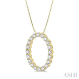 3/4 ctw Oval Shape Window Round Cut Diamond Pendant With Chain in 14K Yellow Gold