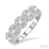 1 ctw Circular Shape 5 Stone Round Cut Diamond Halo Wedding Band in 14K White Gold