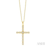 1/5 Ctw Baguette and Round Cut Diamond Cross Pendant With Chain in 10K Yellow Gold