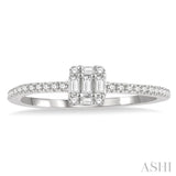 1/4 ctw Cushion Shape Petite Baguette and Round Cut Diamond Fashion Promise Ring in 14K White Gold