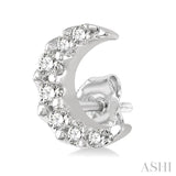 1/10 ctw Crescent Moon Round Cut Diamond Petite Fashion Earring in 14K White Gold