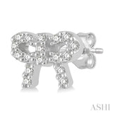1/8 ctw Bow Tie Round Cut Diamond Petite Fashion Earring in 14K White Gold