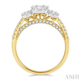7/8 Ctw Tri-Mount Fusion Baguette and Round Cut Diamond Engagement Ring in 14K Yellow and White gold