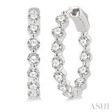 2 ctw Inside-Out Single Prong Set Round Cut Diamond Hoop Earrings in 14K White Gold
