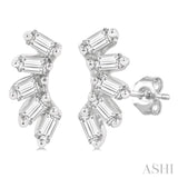 1/6 ctw Curved Petite Baguette Cut Diamond Fashion Stud Earring in 10K White Gold