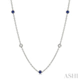 2.85 MM Sapphire and 1/2 Ctw Round Cut Diamond Precious Station Necklace in 14K White Gold