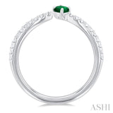 4X3 MM Oval Cut Emerald and 1/10 ctw Petite Round Cut Diamond Precious Fashion Ring in 10K White Gold