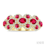 4X3 MM Oval Shape & 2.2 MM and 1/2 Ctw Round Cut Ruby and Round Cut Diamond Scalloped Edge Precious Ring in 14K Yellow Gold