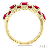 4X3 MM Oval Shape & 2.2 MM and 1/2 Ctw Round Cut Ruby and Round Cut Diamond Scalloped Edge Precious Ring in 14K Yellow Gold