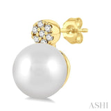 5.5 MM Round Shape Cultured Pearls and 1/20 ctw Round Cut Diamond Petite Fashion Earring in 10K Yellow Gold