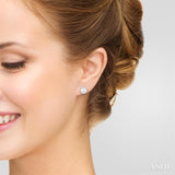 5.5 MM Round Shape Cultured Pearls and 1/8 Ctw Petite Round Cut Diamond Halo Fashion Stud Earring in 10K White Gold