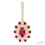 5x3 MM Oval Cut & 1.45 MM Round Cut Ruby and 1/3 Ctw Round Cut Diamond Precious Earring in 14K Yellow Gold