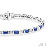 4X2 MM Baguette Cut Sapphire and 1 1/10 Ctw Art Deco Round Cut Diamond Precious Bracelet in 14K White Gold