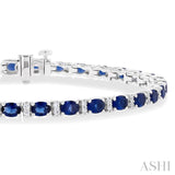 4X3 MM Oval Cut Sapphire and 1/3 Ctw Round Cut Diamond Precious Bracelet in 14K White Gold