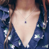 7X5 MM Pear Cut Amethyst and 1/20 ctw Round Cut Diamond Semi Precious Pendant With Chain in Sterling Silver