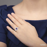 7X5 MM Pear Cut Amethyst and 1/20 Ctw Round Cut Diamond Semi-Precious Ring in Sterling Silver