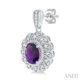 7X5 MM Oval Cut Amethyst and 1/20 ctw Round Cut Diamond Semi Precious Earring in Sterling Silver