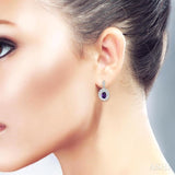 7X5 MM Oval Cut Amethyst and 1/20 ctw Round Cut Diamond Semi Precious Earring in Sterling Silver