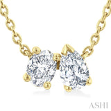 1/3 Ctw Toi Et Moi Oval and Pear Cut Diamond Pendant With Chain in 14K Yellow Gold