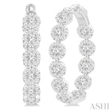 3 ctw Circular Link Lovebright In-Out Round Cut Diamond Hoop Earring in 14K White Gold