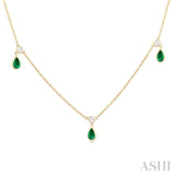 5x3 MM Pear Shape Emerald and 1/4 ctw Round Cut Diamonds Precious Station Necklace in 10K Yellow Gold