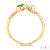 5x3 MM Pear Cut Emerald and 1/3 ctw Pear & Round Cut Diamond Toi Et Moi Precious Fashion Ring in 14K Yellow Gold