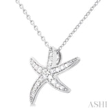 1/10 ctw Petite Milgrain Starfish Round Cut Diamond Fashion Pendant With Chain in 10K White Gold
