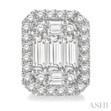 3/8 ctw Octagonal Baguette & Round Cut Diamond Stud Earrings in 14K White Gold