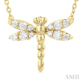 1/6 ctw Petite Dragonfly Round Cut Diamond Fashion Pendant With Chain in 10K Yellow Gold
