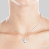 1/20 ctw Hexagon fluted medallion Round Cut Diamond Pendant With Chain in 10K White Gold