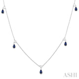 5x3 MM Pear Shape Sapphire and 1/4 ctw Round Cut Diamonds Precious Station Necklace in 14K White Gold