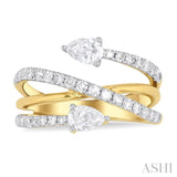 1.00 ctw East West Pear and Round Cut Diamond Split Open End Fashion Ring in 14K Yellow Gold