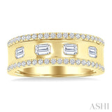 5/8 Ctw Wide 4-Stone Emerald & Round Cut Diamond Fashion Band in 14K Yellow Gold