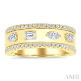 5/8 Ctw Mixed Shape Cut Diamond Fashion Wide Band in 14K Yellow Gold