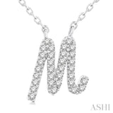 1/10 ctw Initial 'M' Calligraphy Round Cut Diamond Fashion Pendant With Chain in 10K White Gold