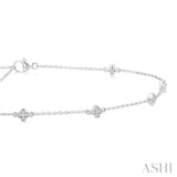 1/6 Ctw Four-Leaf Clover Round Cut Diamond Station Anklet in 10K White Gold