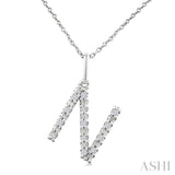 1/10 Ctw Initial 'N' Round Cut Diamond Fashion Pendant With Chain in Sterling Silver