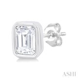 1/5 ctw Petite Bezel Set Emerald Cut Diamond Fashion Stud Earring in 10K White Gold