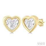 1/5 Ctw Petite Bezel Set Heart Shape Diamond Fashion Stud Earring in 10K Yellow Gold