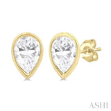 1/5 ctw Petite Bezel Set Pear Cut Diamond Fashion Stud Earring in 10K Yellow Gold