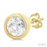 1/5 ctw Petite Bezel Set Round Cut Diamond Fashion Stud Earring in 10K Yellow Gold