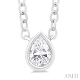 1/6 Ctw Petite Bezel Set Pear Cut Diamond Fashion Pendant With Chain in 10K White Gold