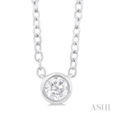 1/6 ctw Petite Bezel Set Round Cut Diamond Fashion Pendant With Chain in 10K White Gold