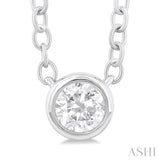 1/6 ctw Petite Bezel Set Round Cut Diamond Fashion Pendant With Chain in 10K White Gold