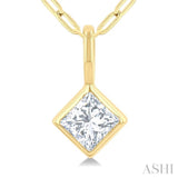 1/5 Ctw Princess Cut Bezel Set Diamond Fashion Pendant With Paperclip Chain in 14K Yellow Gold