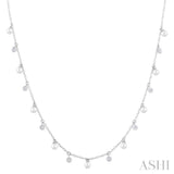 3 MM Round Shape Cultured Pearl and 1/6 ctw Round Cut Diamond Station Necklace in 14K White Gold